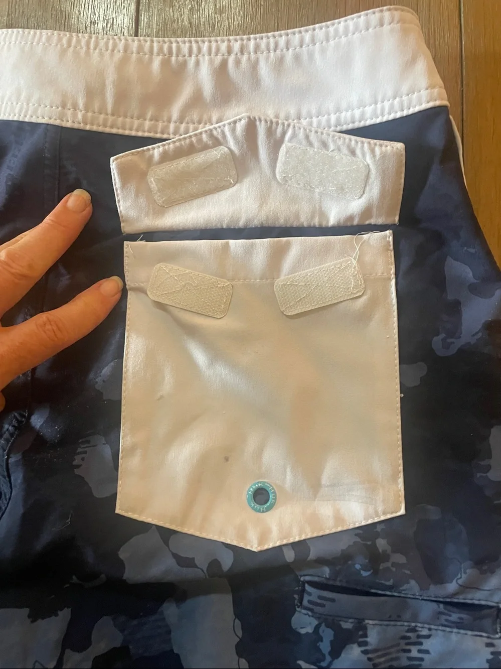 Huk Men's Navy & Light Blue Camo Board Shorts with White Waistband- size 28